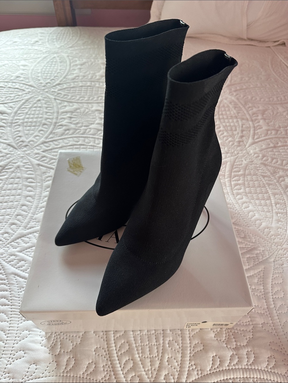 Women's Black Pointed Toe Sock Booties - Stretch Knit Ankle Heels